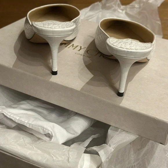 Jimmy Choo White Croc-Patterned Mules - Picture 7 of 12